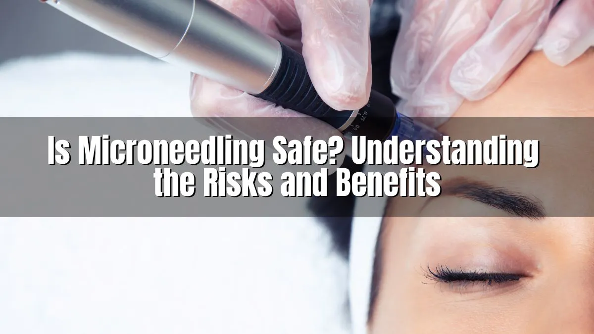 Microneedling procedure being performed on a woman's forehead in a clinical setting
