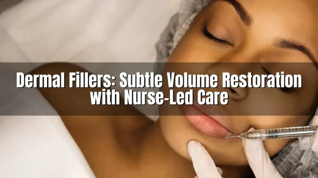 Woman receiving a dermal filler injection near her lips, highlighting nurse-led aesthetic care for subtle volume restoration.