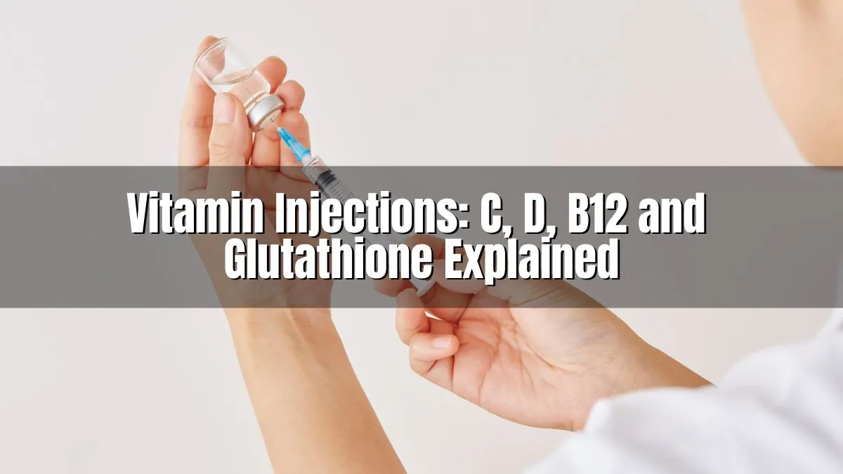 Hands preparing a syringe with text about vitamin injections.