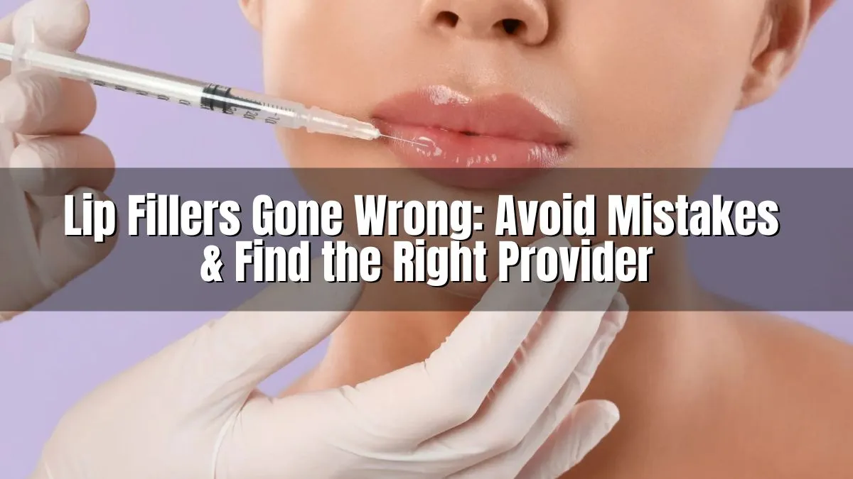 Medical professional injecting lip filler into patient’s lips with syringe — highlighting risks of lip fillers gone wrong.